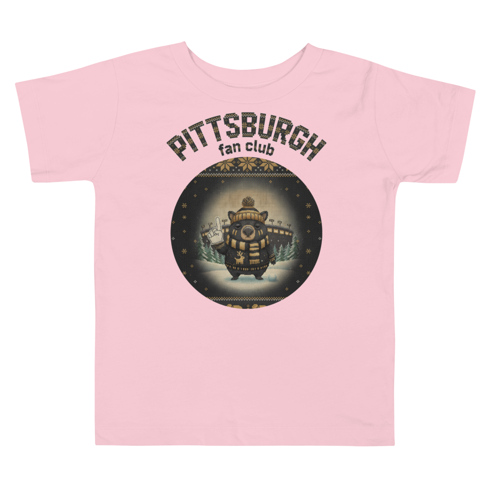 Pittsburgh Fan Toddler Ugly Christmas Tee โ Light Pink flat
