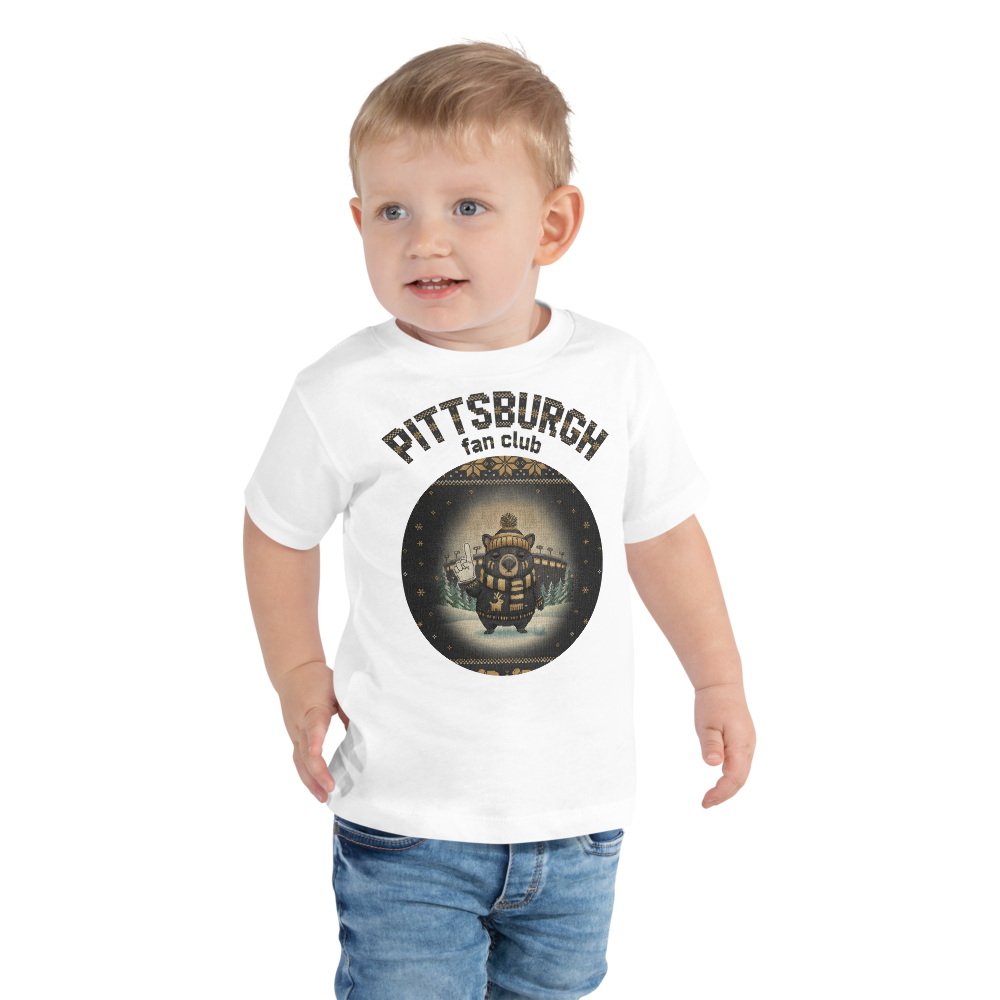 Pittsburgh Fan Toddler Ugly Christmas Tee โ Pure White model