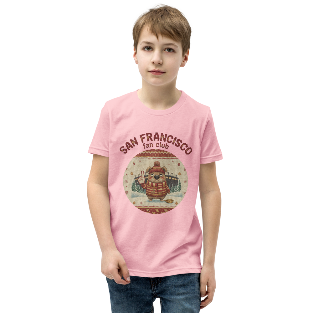 San Francisco Fan Kids' Ugly Christmas Tee โ Light Pink model