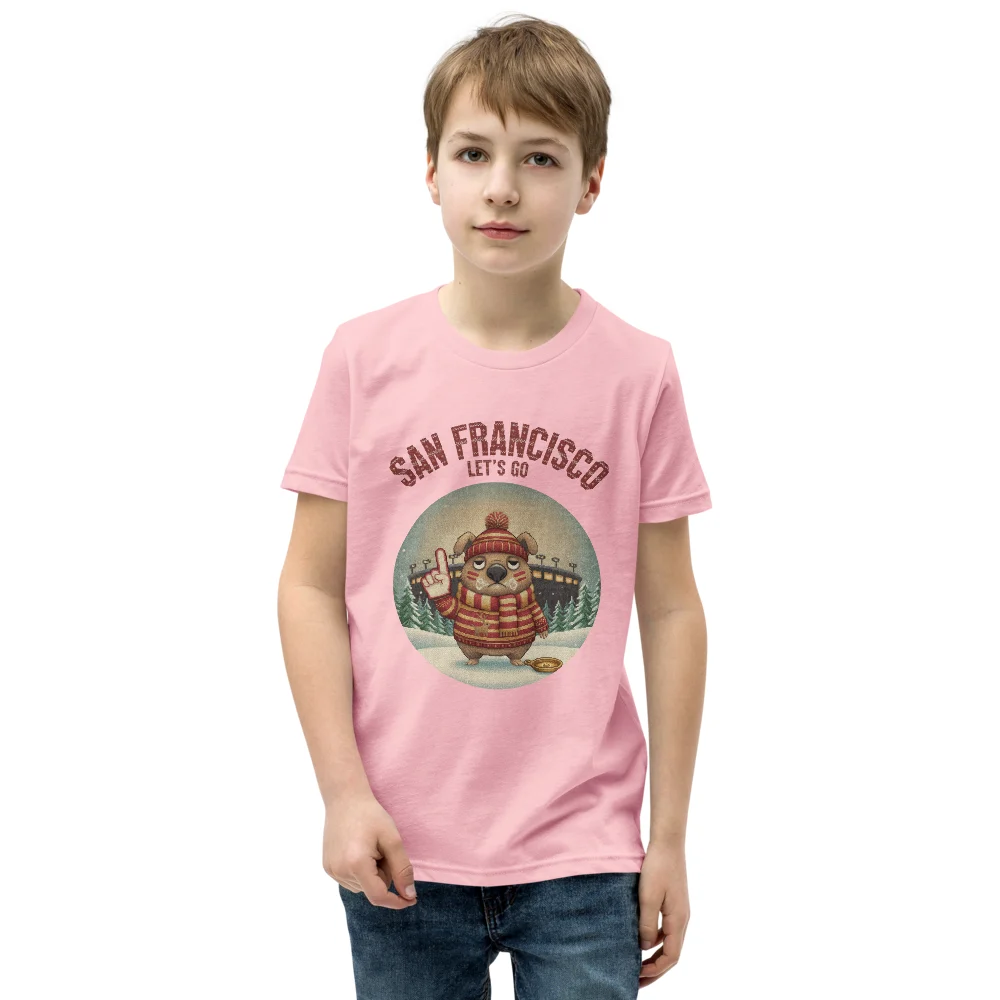 San Francisco Fan Kids' Ugly Christmas Tee — Light Pink model