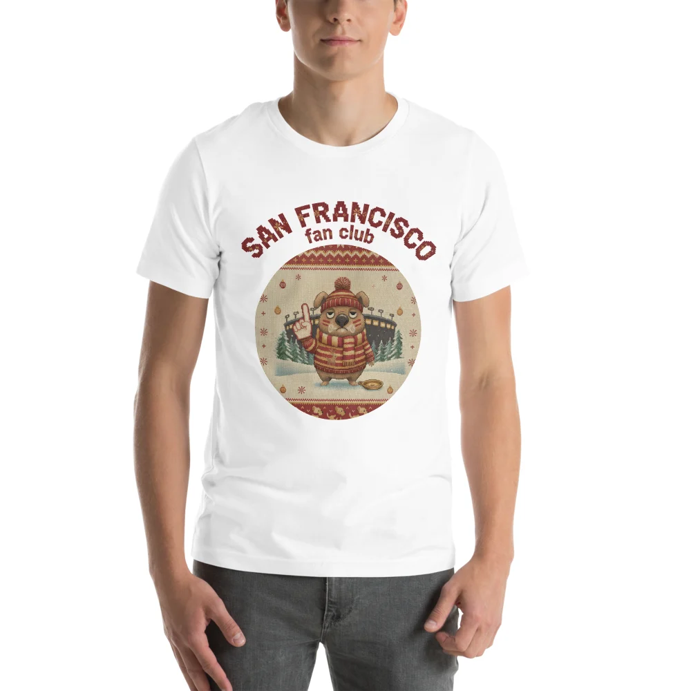 San Francisco football shirt, a knitted badge crest on a white tee