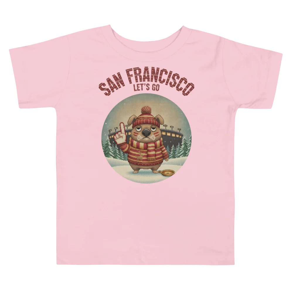 San Francisco Fan Toddler Ugly Christmas Tee — Light Pink flat