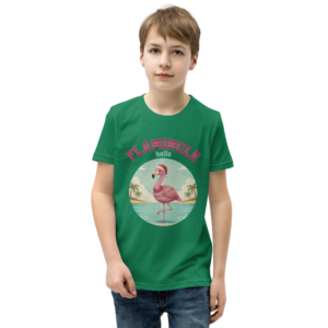 Flamingle Bells Kids' Ugly Christmas Tee — Green model