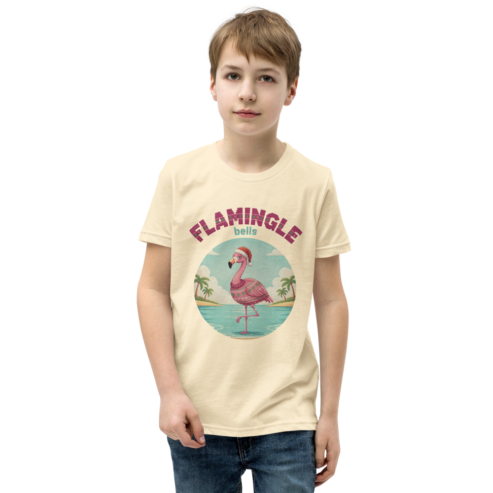 Flamingle Bells Kids' Ugly Christmas Tee — Vintage White model