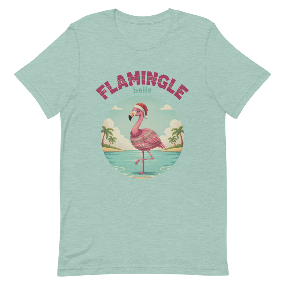 Flamingle Bells Ugly Christmas Tee โ Green flat