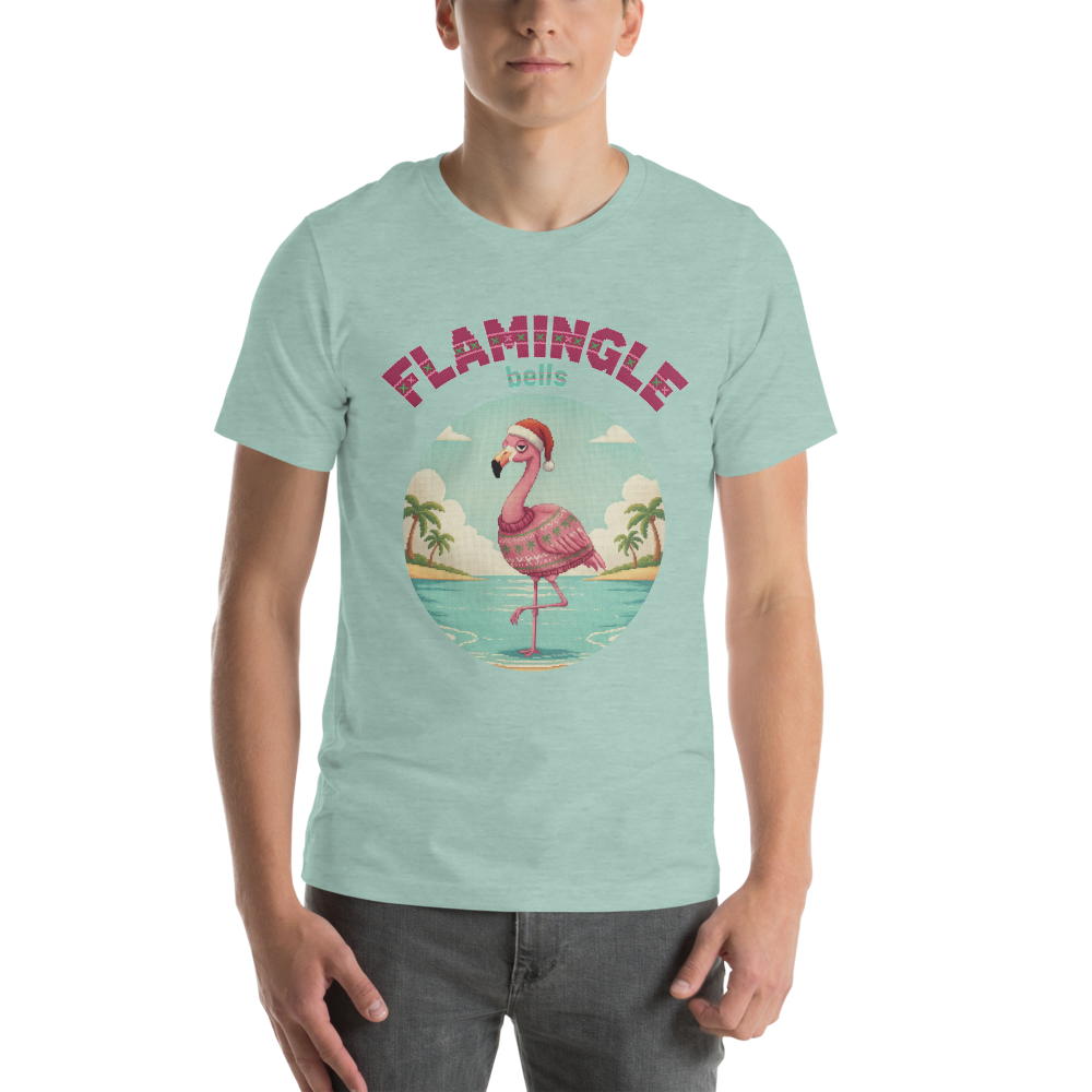Flamingle Bells Ugly Christmas Tee โ Green model