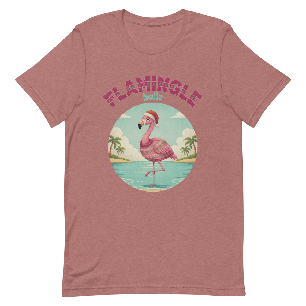 Flamingle Bells Ugly Christmas Tee โ Mauve flat