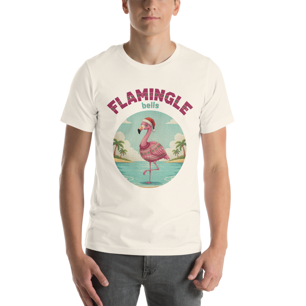 Flamingle Bells Ugly Christmas Tee โ Vintage White model