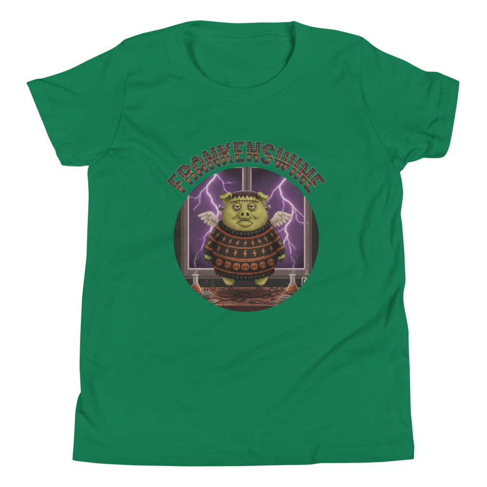 Frankenswine Kids' Halloween Ugly Tee โ Green flat