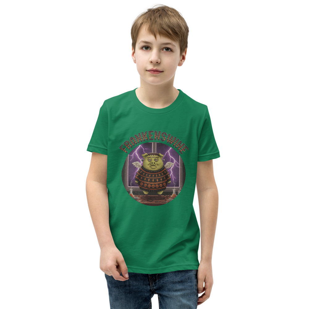 Frankenswine Kids' Halloween Ugly Tee โ Green model