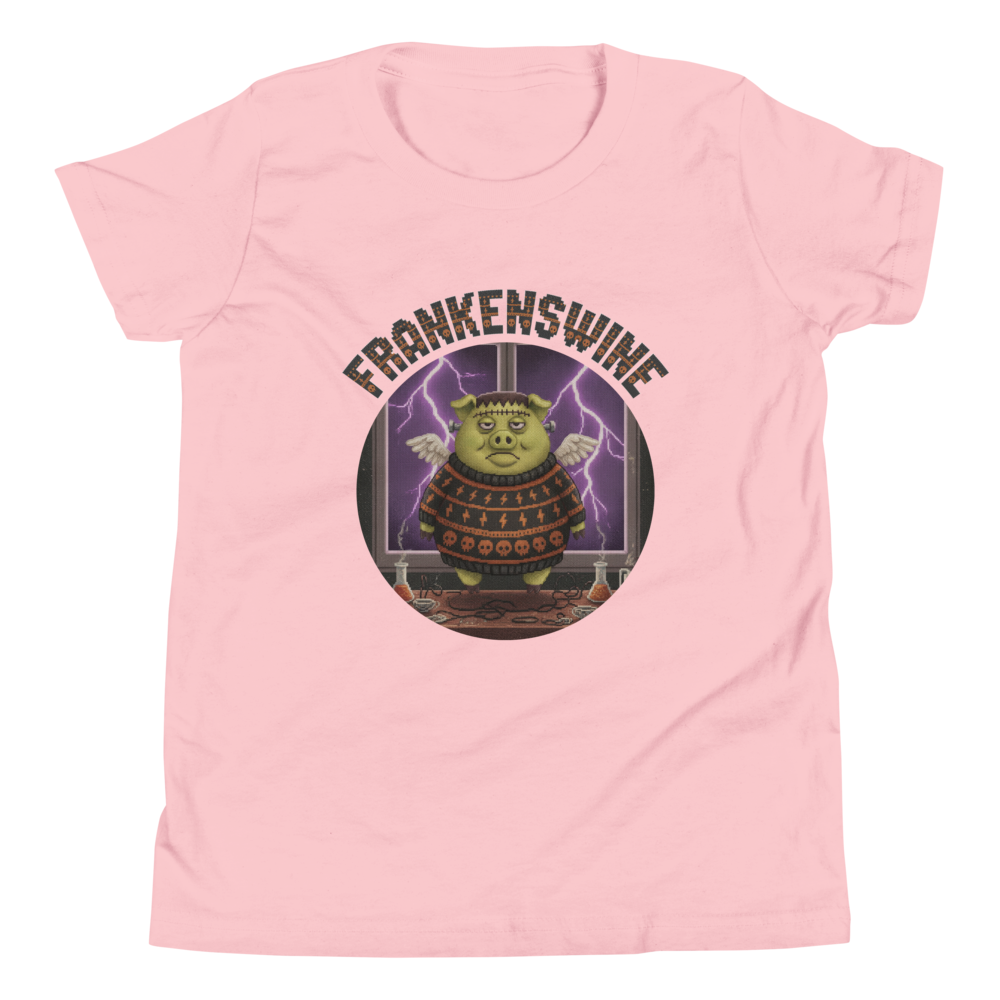 Frankenswine Kids' Halloween Ugly Tee โ Light Pink flat