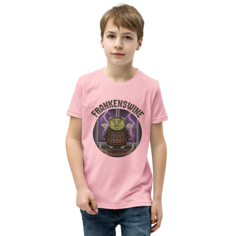 Frankenswine Kids' Halloween Ugly Tee โ Light Pink model