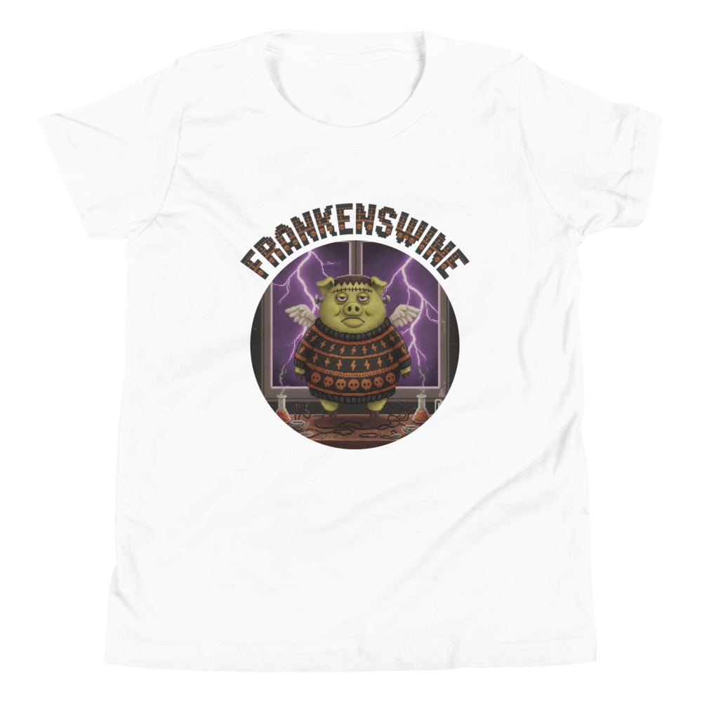 Frankenswine Kids' Halloween Ugly Tee โ Pure White flat