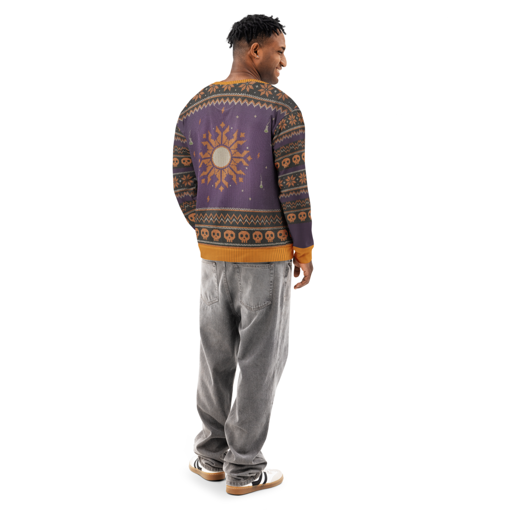 Frankenswine Halloween Ugly Sweatshirt, All-Over Print on male model, back