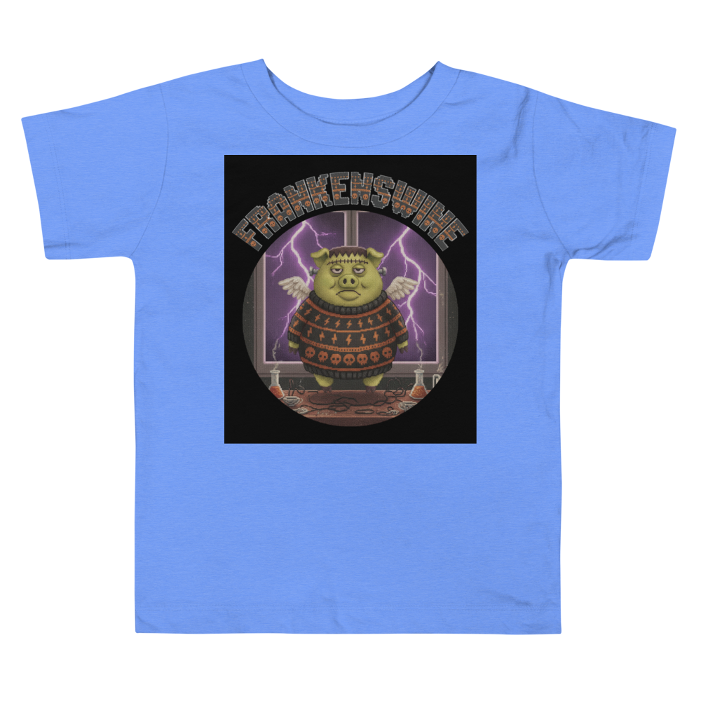 Frankenswine Toddler Halloween Ugly Tee โ Blue flat