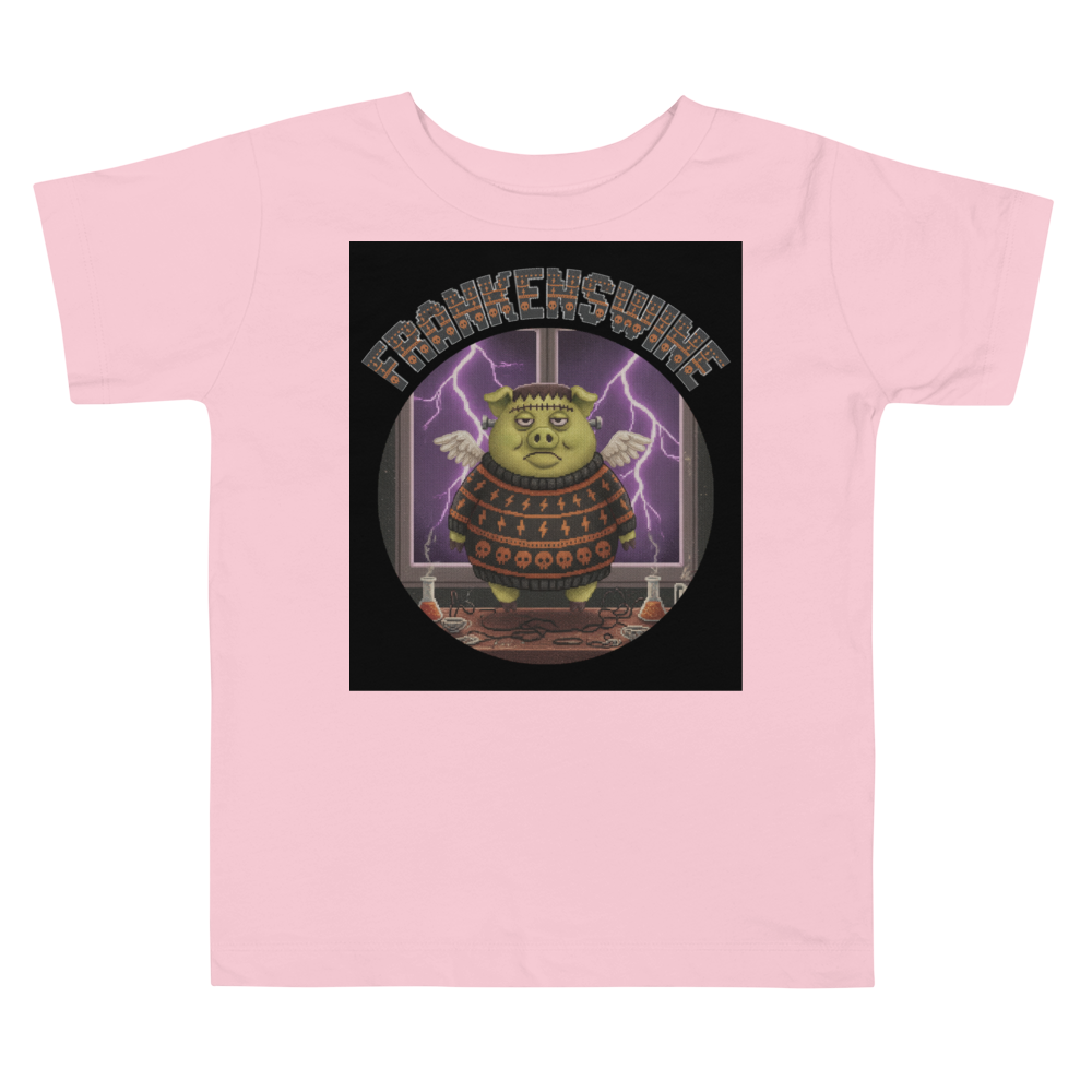 Frankenswine Toddler Halloween Ugly Tee โ Light Pink flat