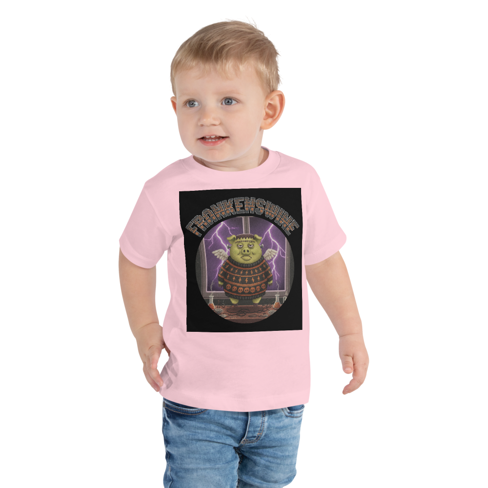 Frankenswine Toddler Halloween Ugly Tee โ Light Pink model