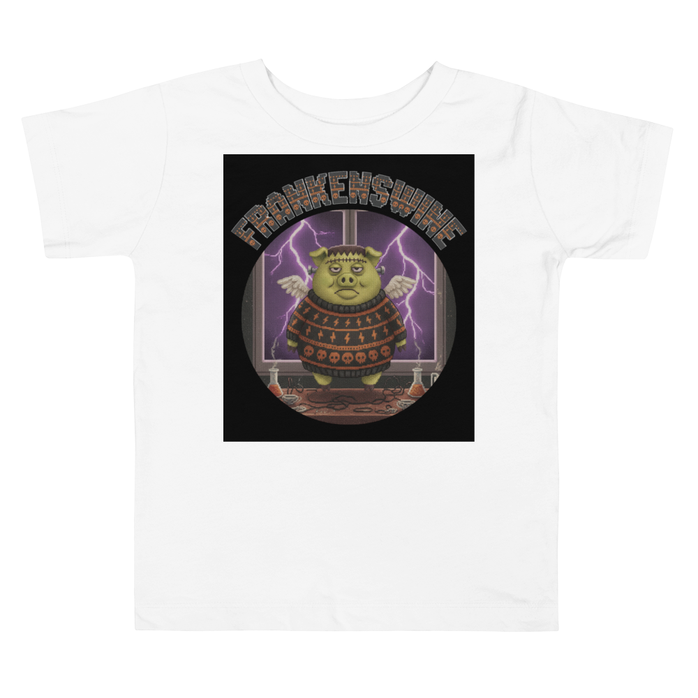 Frankenswine Toddler Halloween Ugly Tee โ Pure White flat