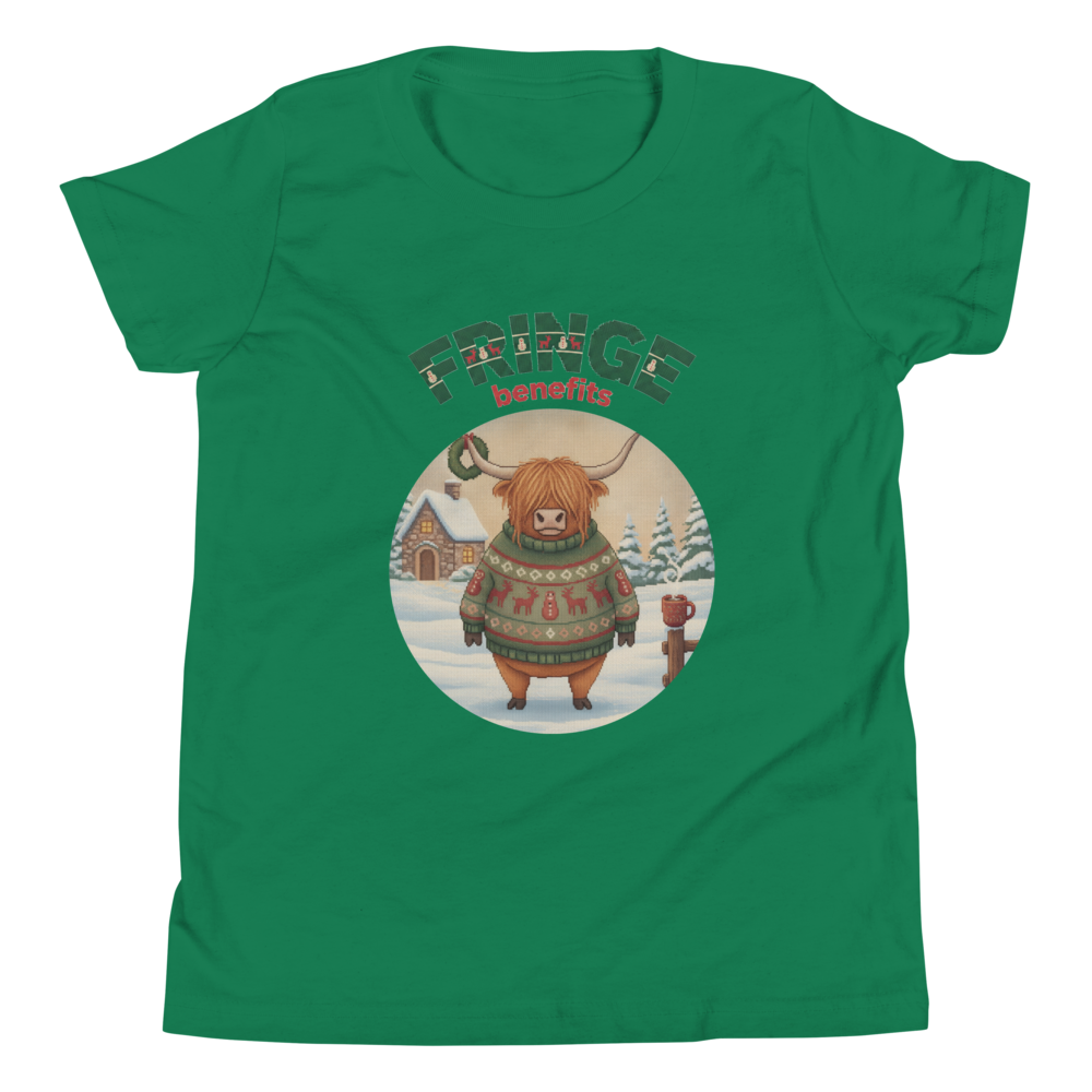 Fringe Benefits Kids' Ugly Christmas Tee — Green flat
