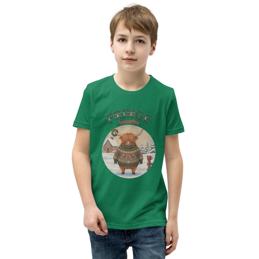 Fringe Benefits Kids' Ugly Christmas Tee — Green model