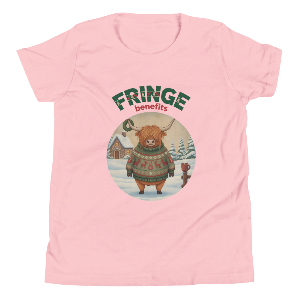 Fringe Benefits Kids' Ugly Christmas Tee — Light Pink flat