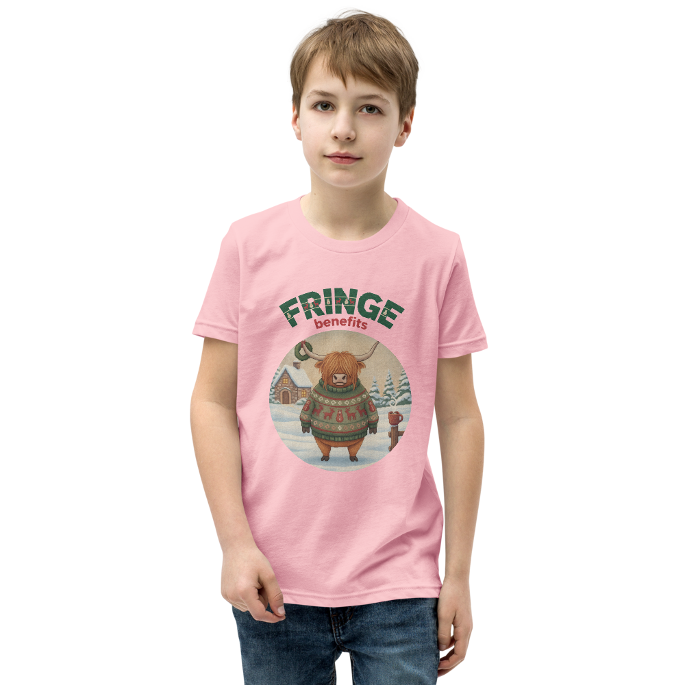 Fringe Benefits Kids' Ugly Christmas Tee — Light Pink model