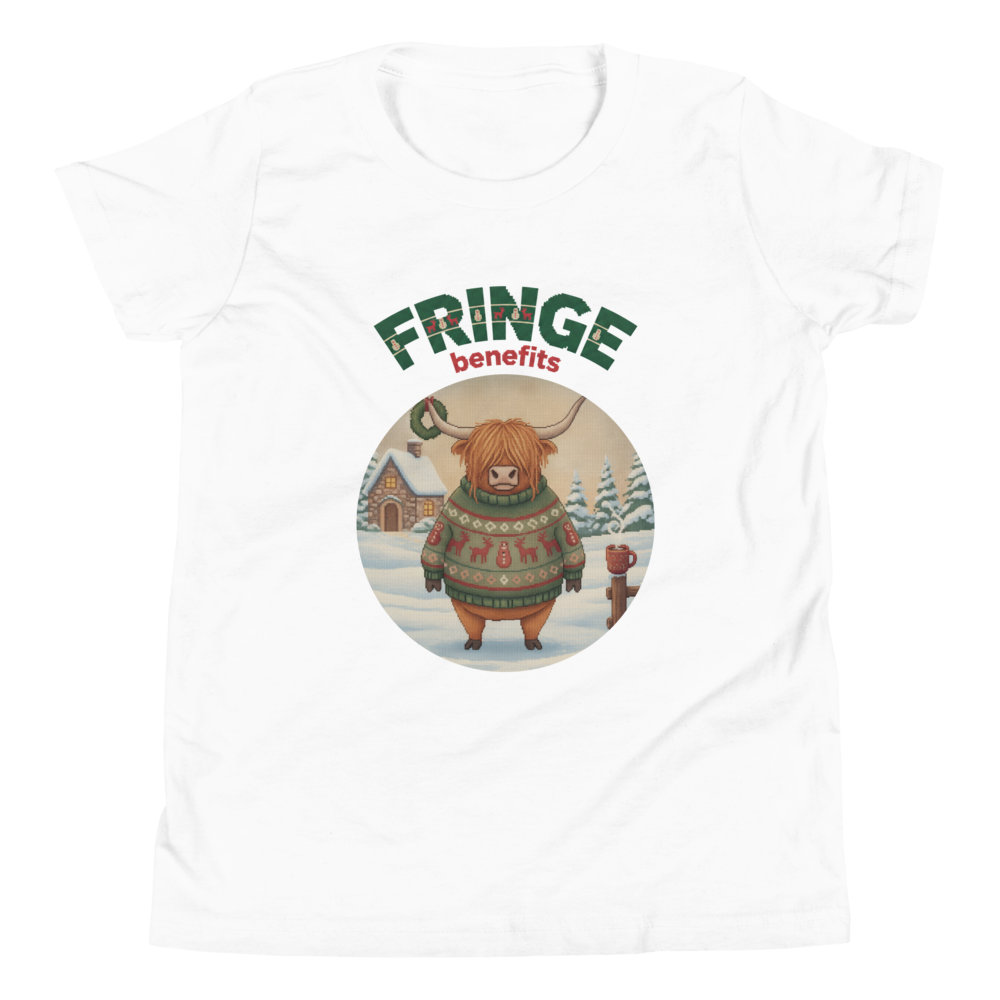 Fringe Benefits Kids' Ugly Christmas Tee — Pure White flat
