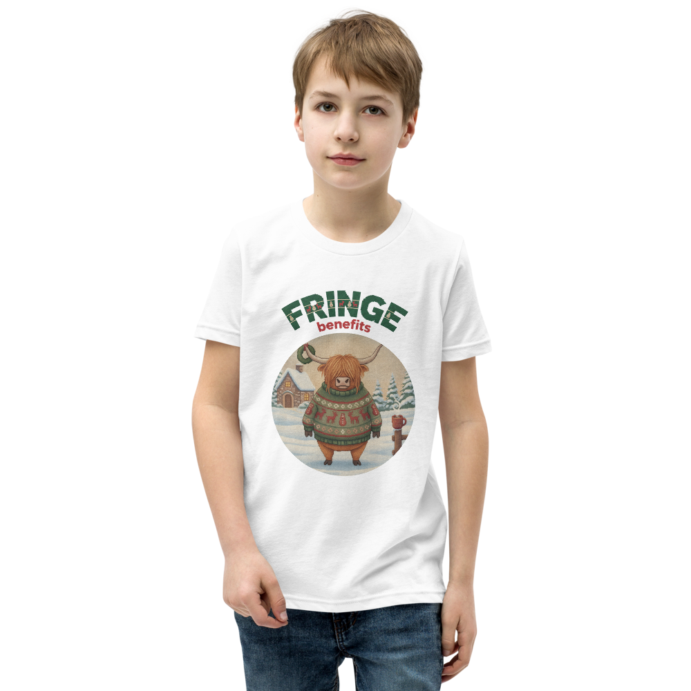 Fringe Benefits Kids' Ugly Christmas Tee — Pure White model