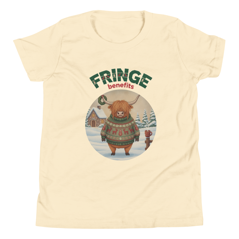 Fringe Benefits Kids' Ugly Christmas Tee — Vintage White flat