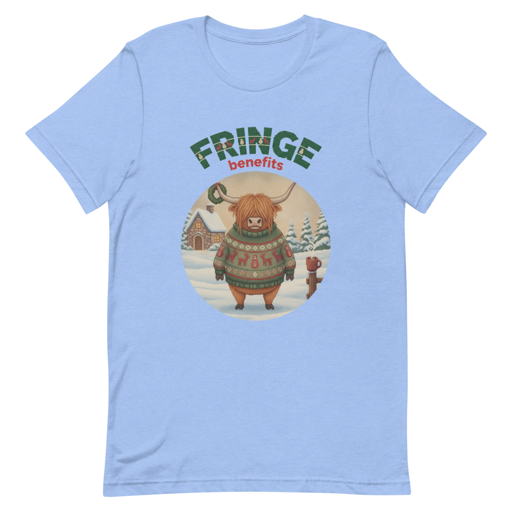 Fringe Benefits Ugly Christmas Tee โ Blue flat