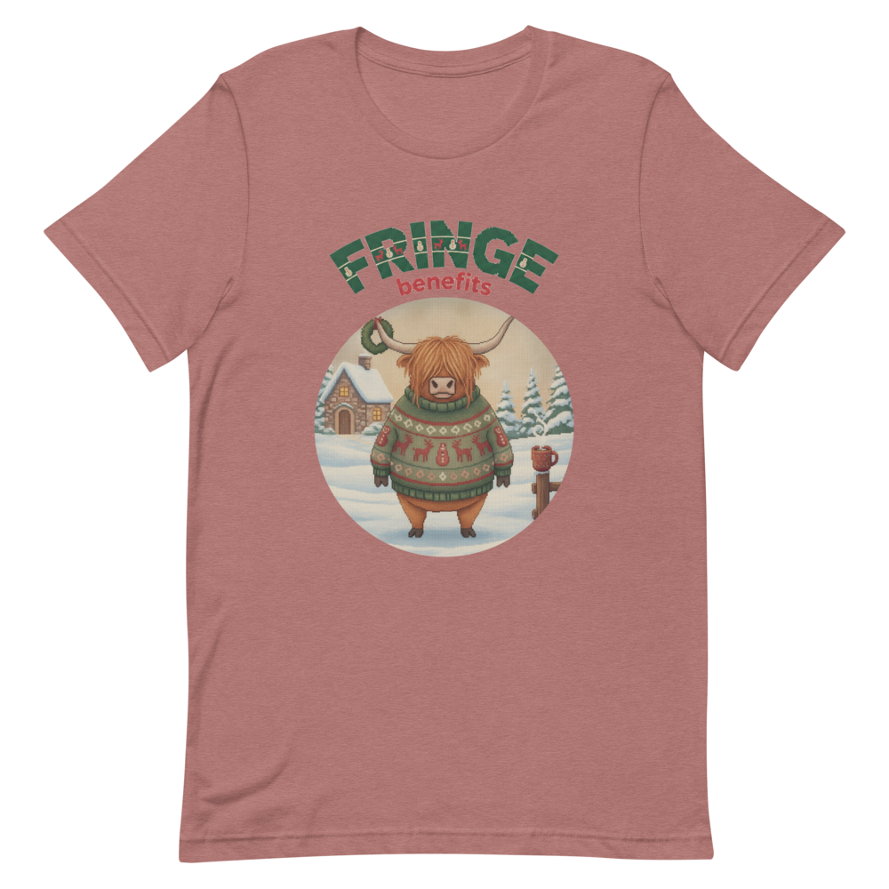 Fringe Benefits Ugly Christmas Tee โ Mauve flat