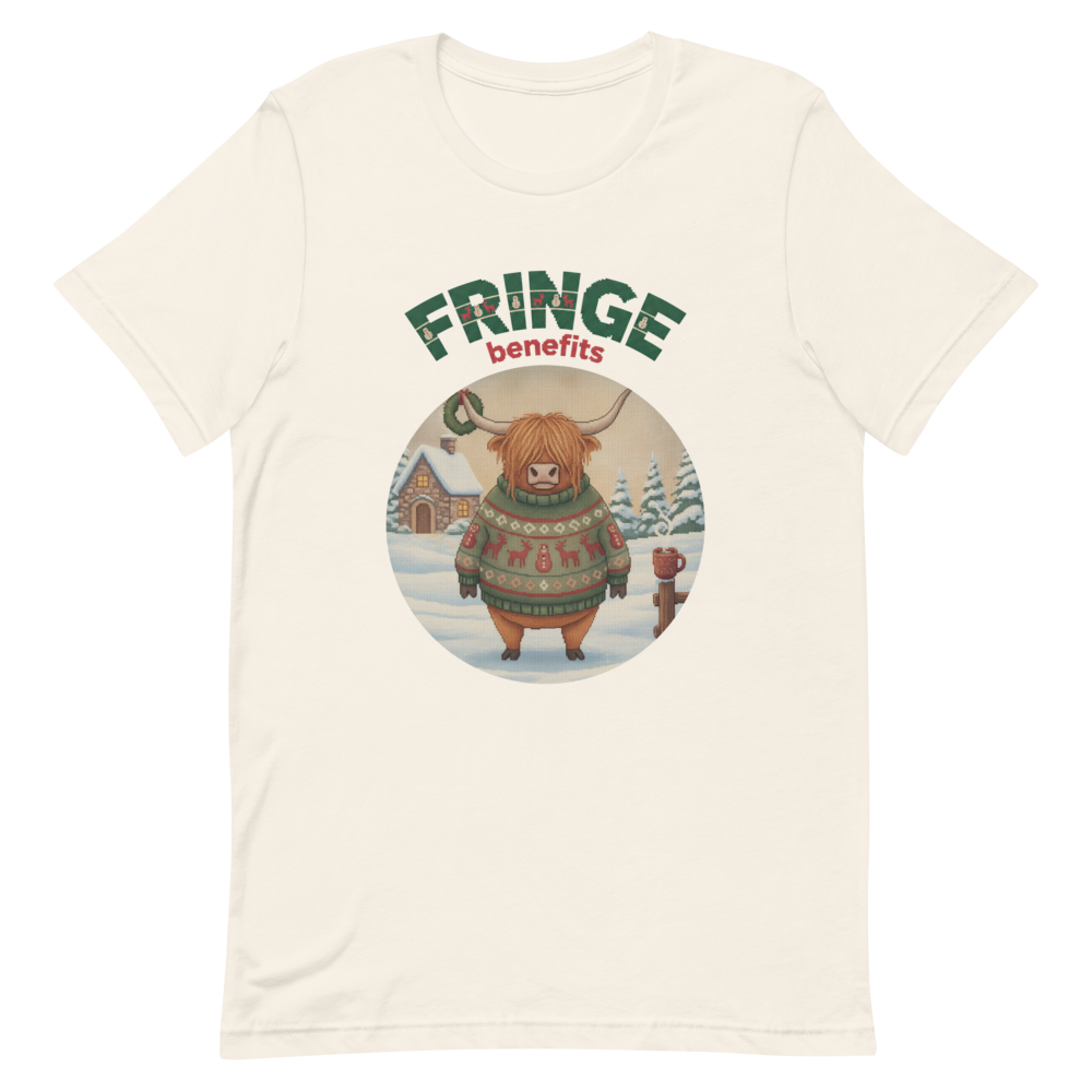 Fringe Benefits Ugly Christmas Tee โ Vintage White flat