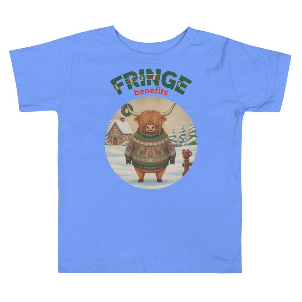 Fringe Benefits Toddler Ugly Christmas Tee โ Blue flat