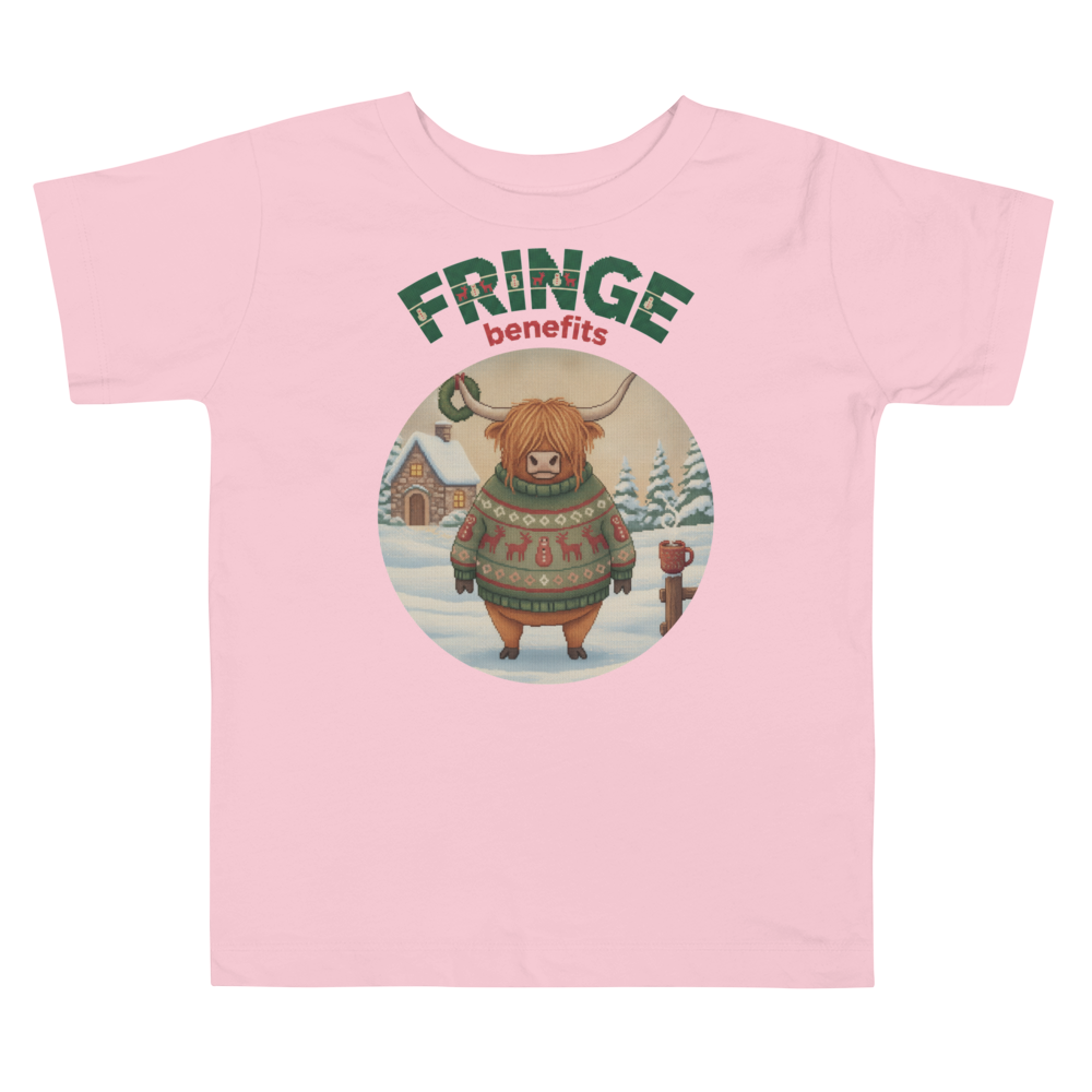 Fringe Benefits Toddler Ugly Christmas Tee โ Light Pink flat