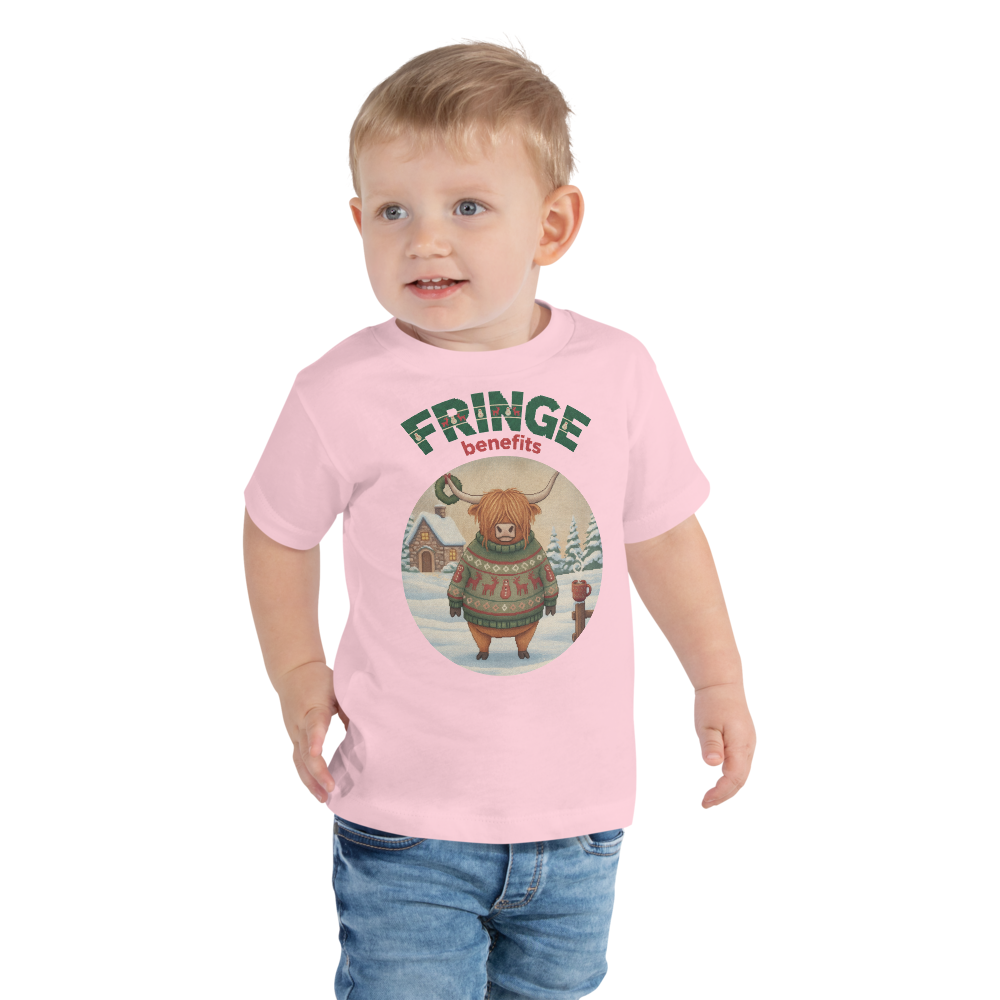 Fringe Benefits Toddler Ugly Christmas Tee โ Light Pink model