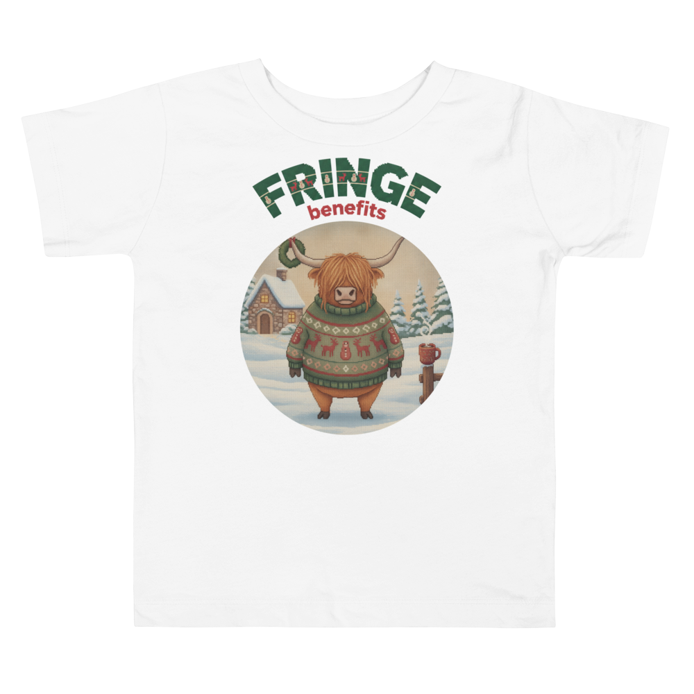 Fringe Benefits Toddler Ugly Christmas Tee โ Pure White flat
