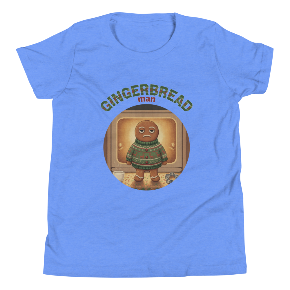 Gingerbread Man Kids' Ugly Christmas Tee — Blue flat