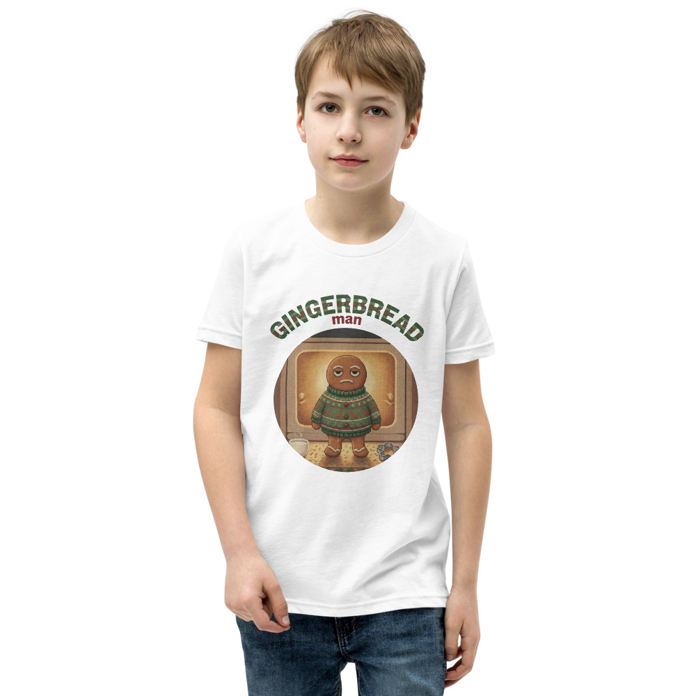 Gingerbread Man Kids' Ugly Christmas Tee — Pure White model