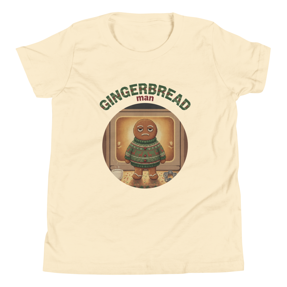 Gingerbread Man Kids' Ugly Christmas Tee — Vintage White flat