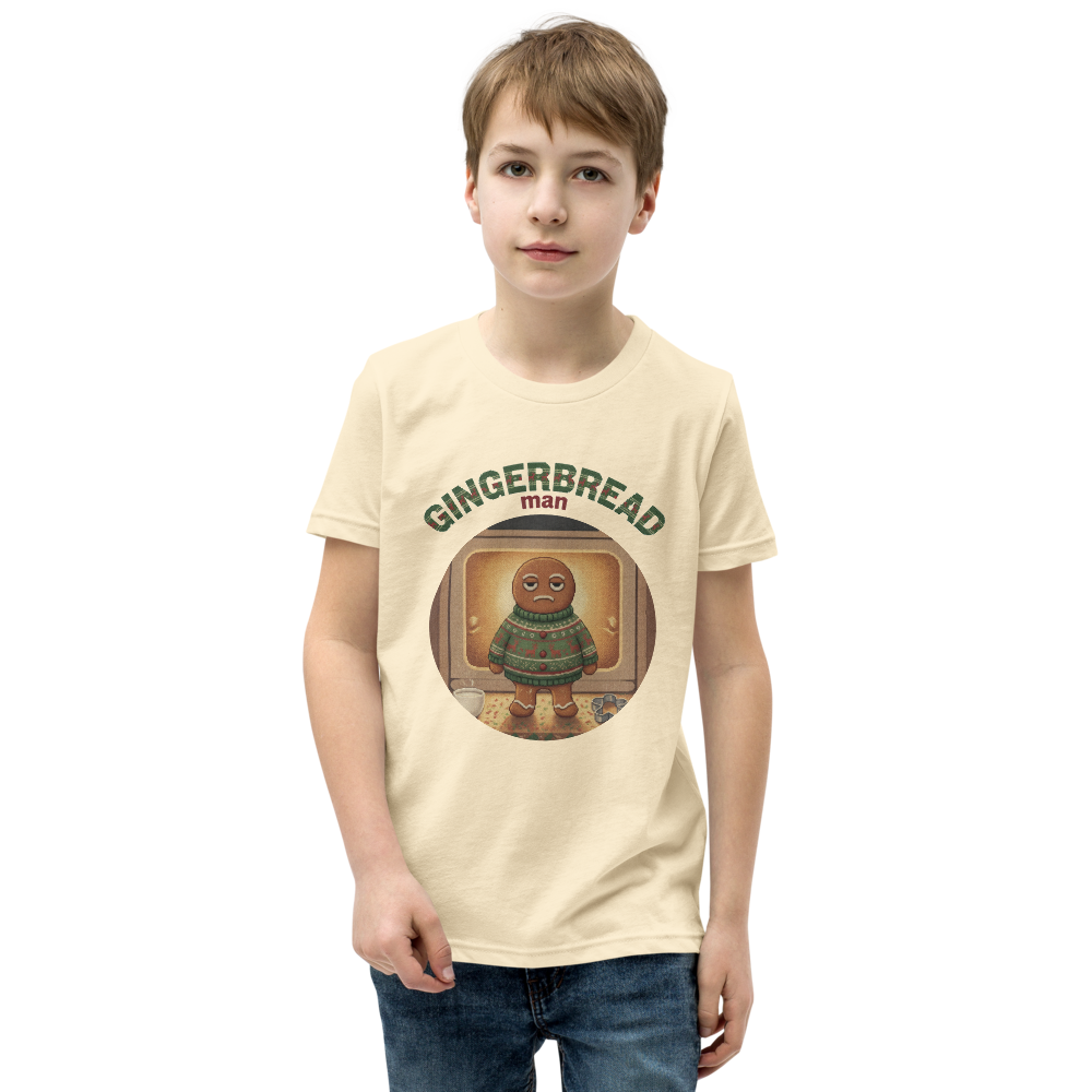 Gingerbread Man Kids' Ugly Christmas Tee — Vintage White model
