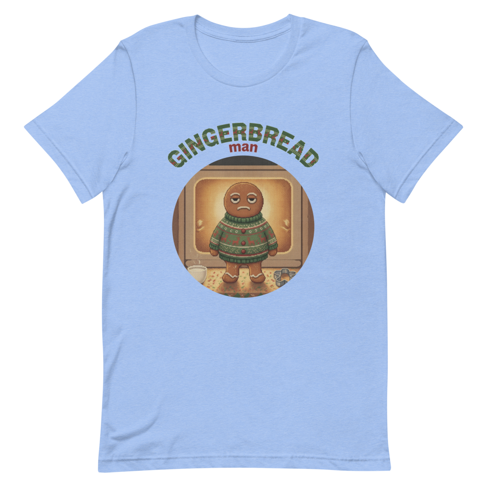 Gingerbread Man Ugly Christmas Tee โ Blue flat