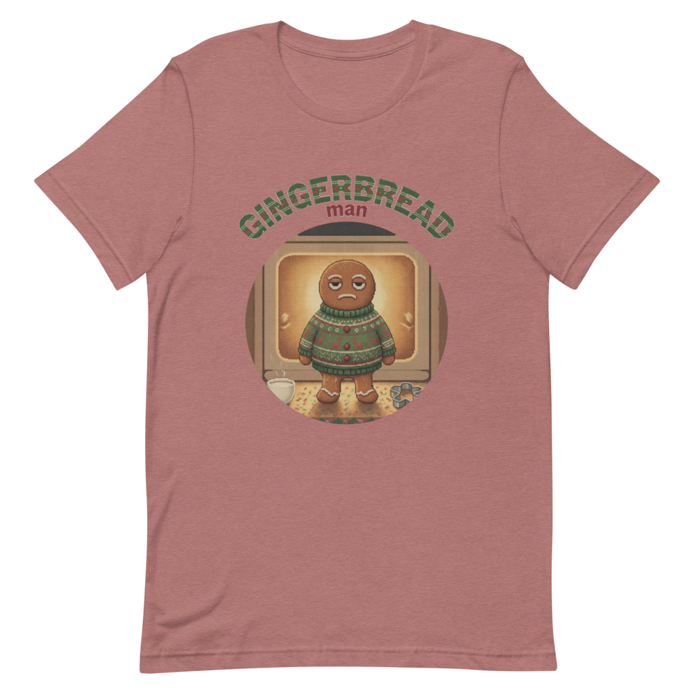 Gingerbread Man Ugly Christmas Tee โ Mauve flat
