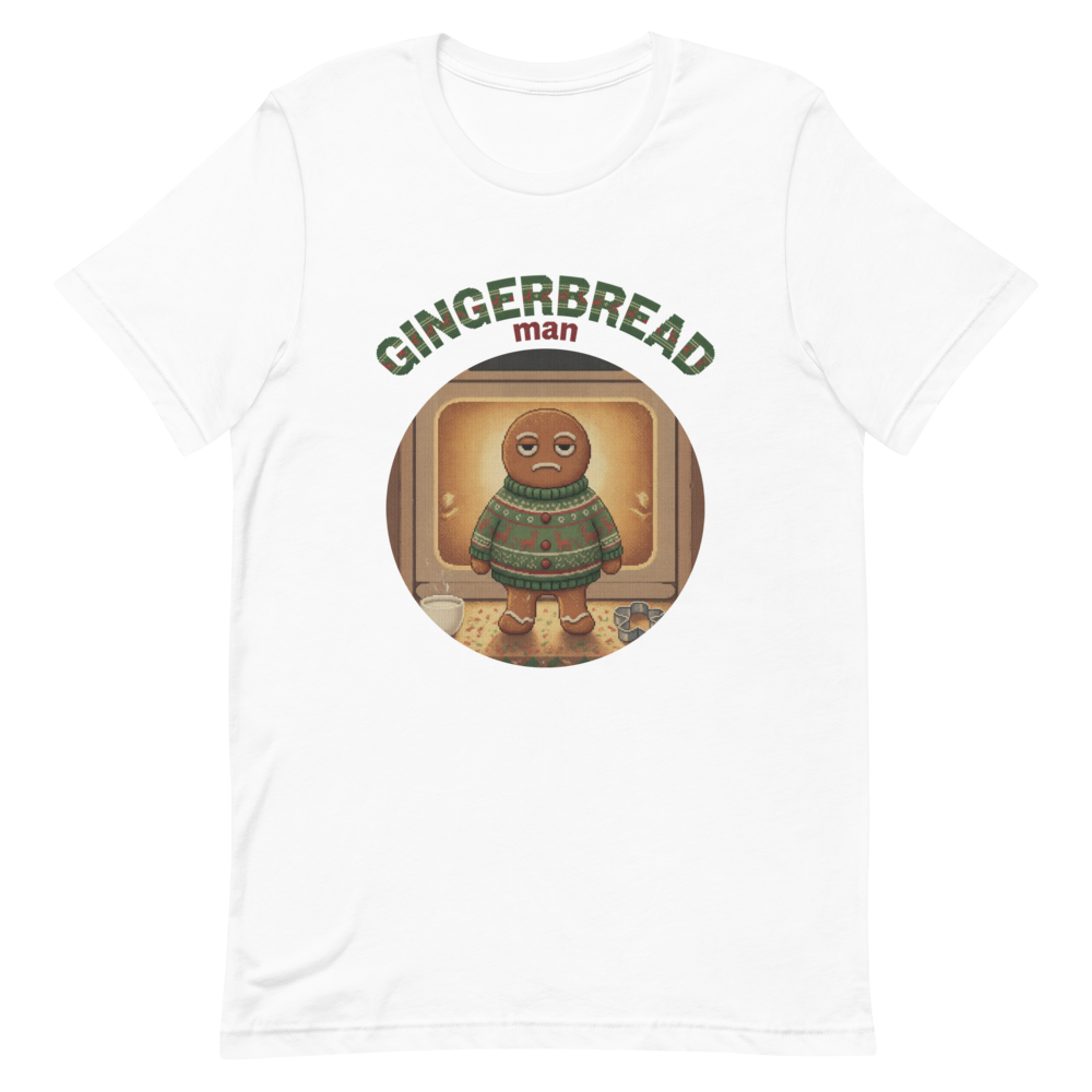 Gingerbread Man Ugly Christmas Tee โ Pure White flat
