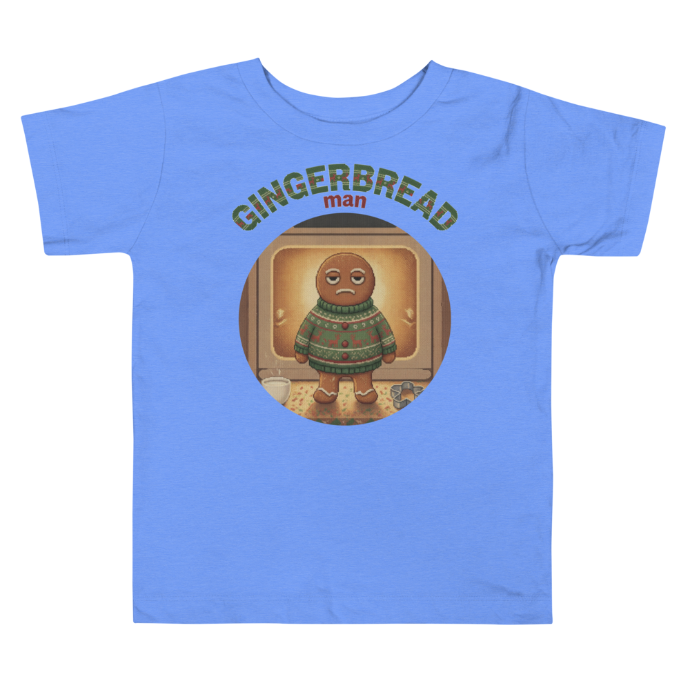 Gingerbread Man Toddler Ugly Christmas Tee โ Blue flat