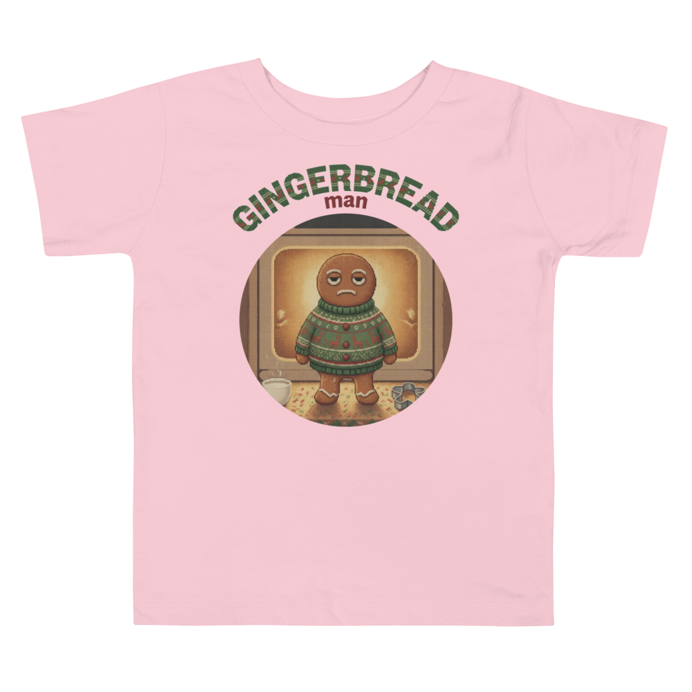 Gingerbread Man Toddler Ugly Christmas Tee โ Light Pink flat