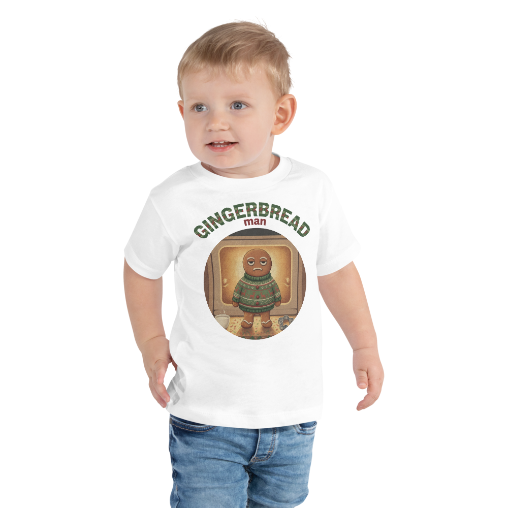 Gingerbread Man Toddler Ugly Christmas Tee โ Pure White model
