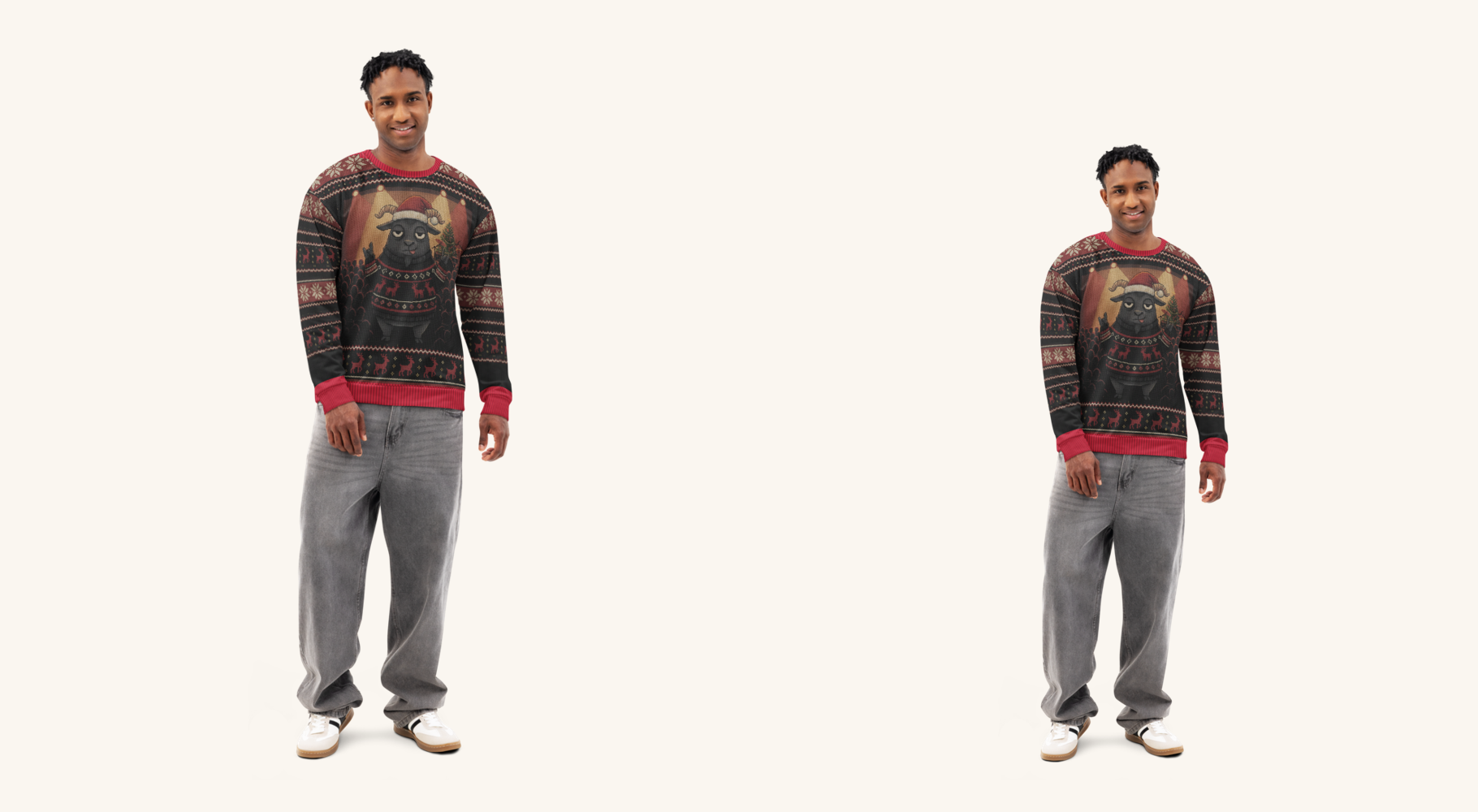 Hail Santa couples sweatshirt set on two models