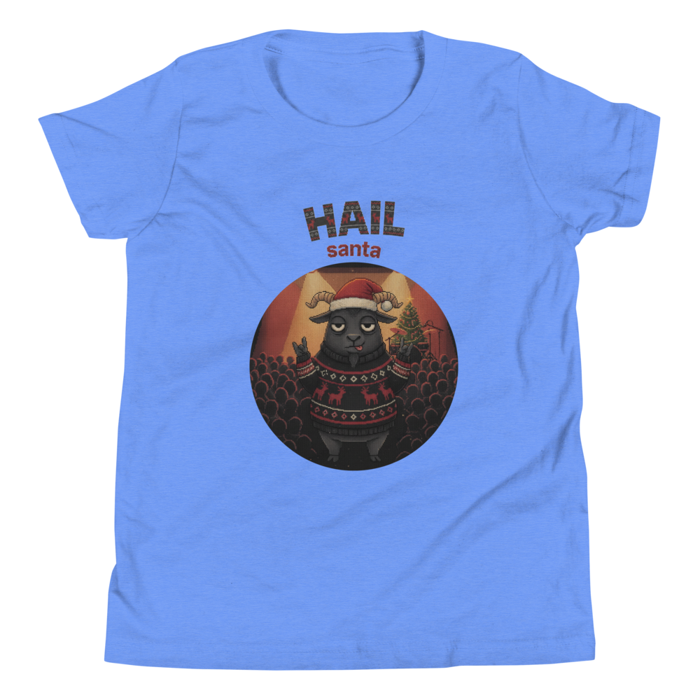 Hail Santa Kids' Ugly Christmas Tee — Blue flat