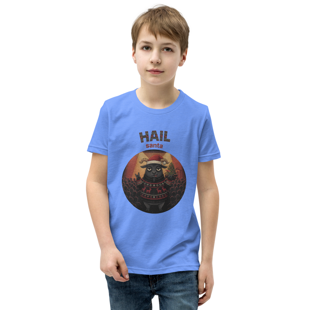 Hail Santa Kids' Ugly Christmas Tee — Blue model