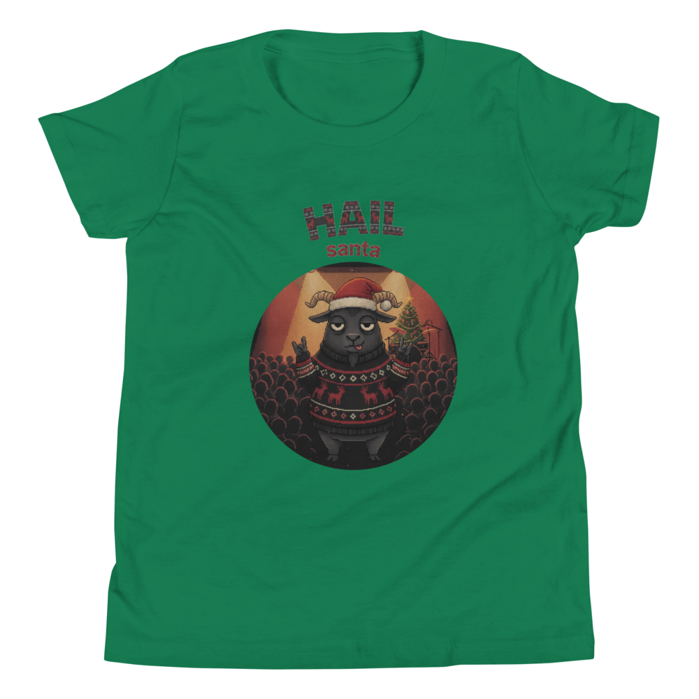 Hail Santa Kids' Ugly Christmas Tee — Green flat